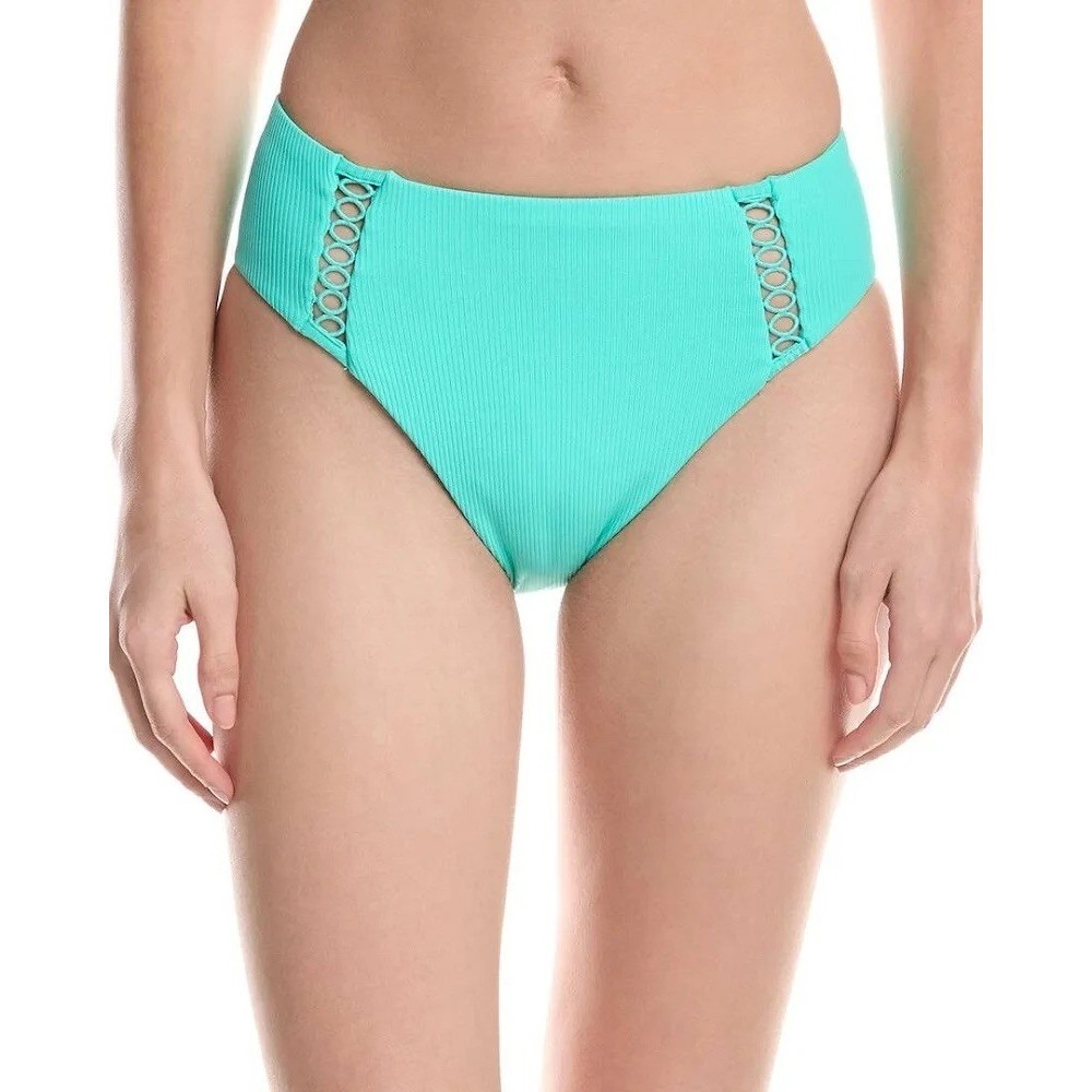BECCA Bikini Bottom Women Aqua NEW Ribbed French Cut High Waist Small $68